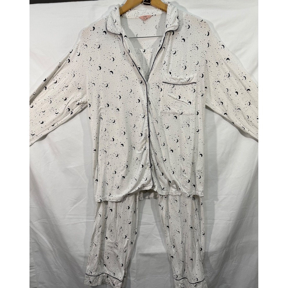 Eberjey Gisele Pajama Set Small White Navy Moon Star Celestial Long Sleeve PJs